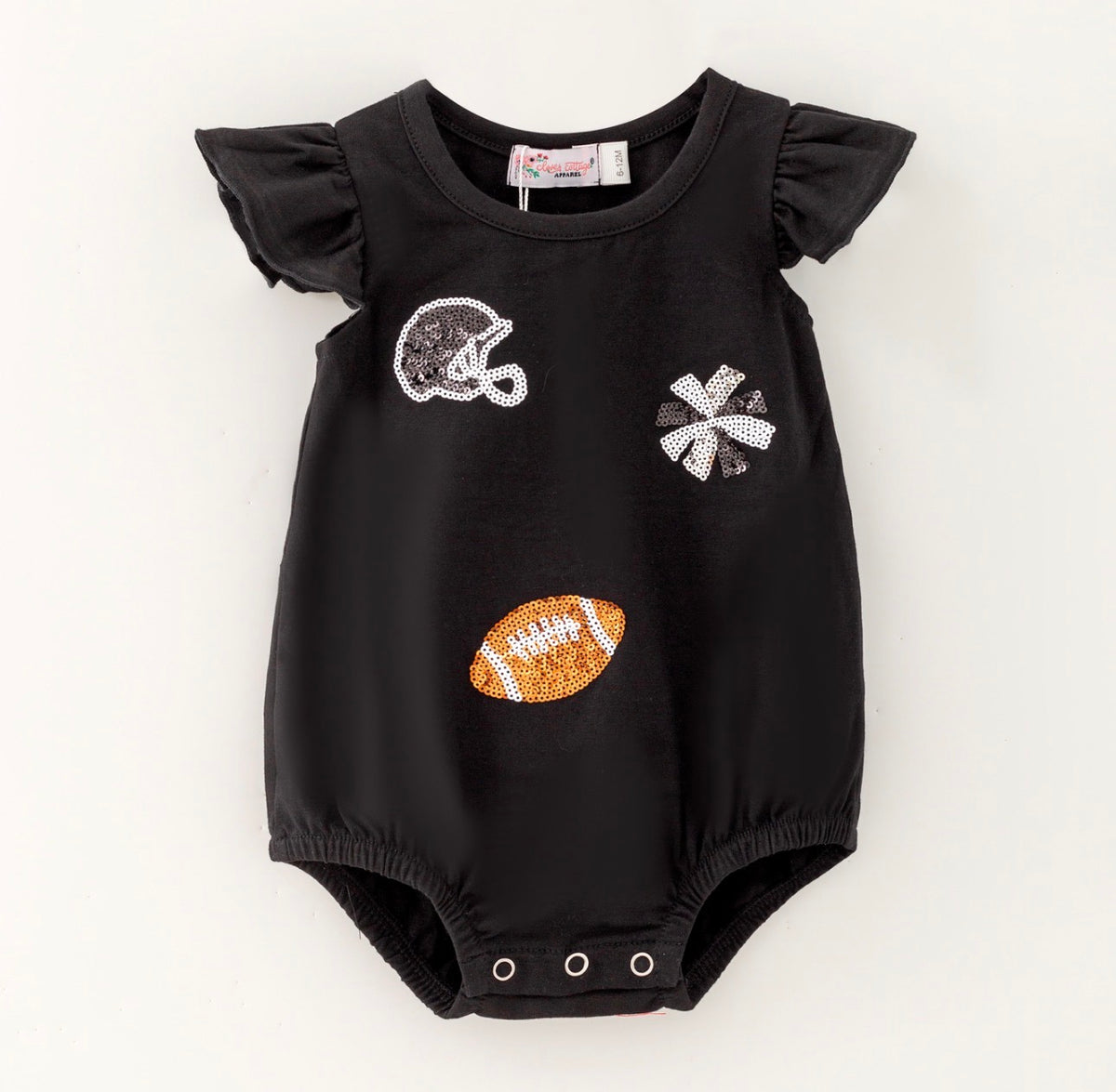 Black Football Sequin Baby Romper