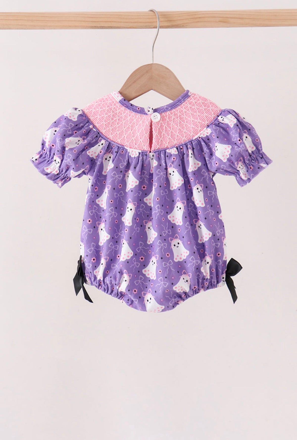 Purple Spooky cute Smocked Bubble