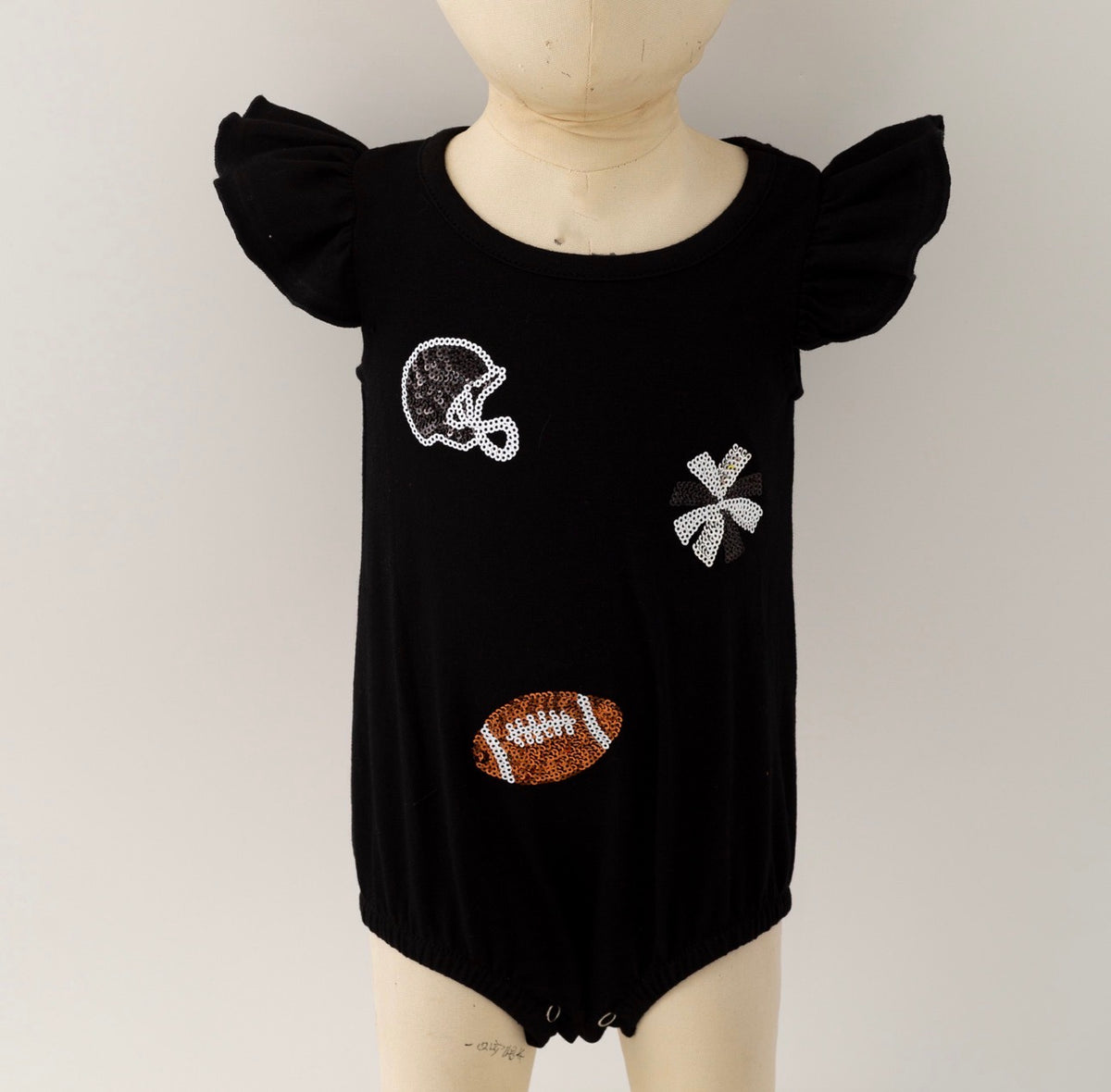 Black Football Sequin Baby Romper