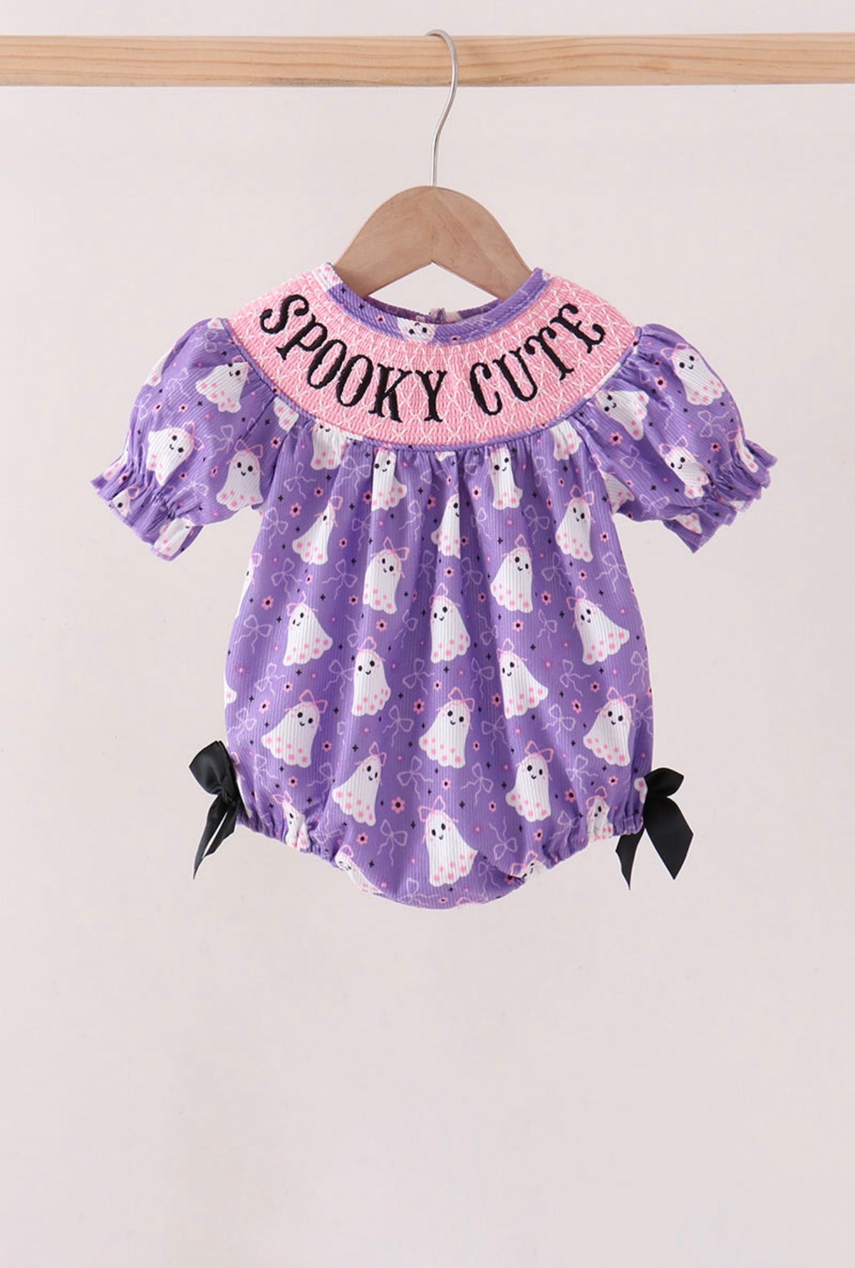Purple Spooky cute Smocked Bubble