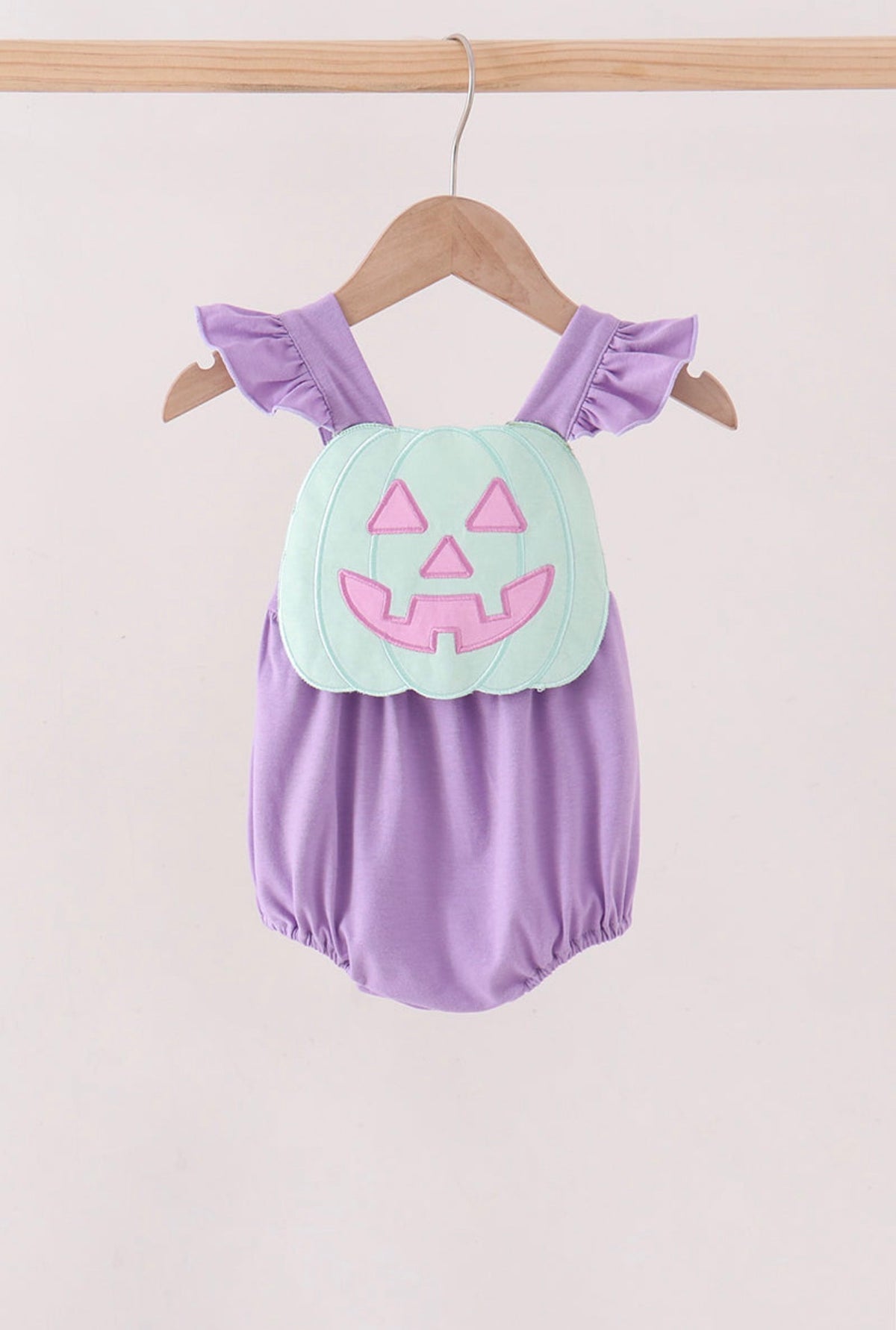 Purple Jack-O-Lantern Applique Ruffle Bubble